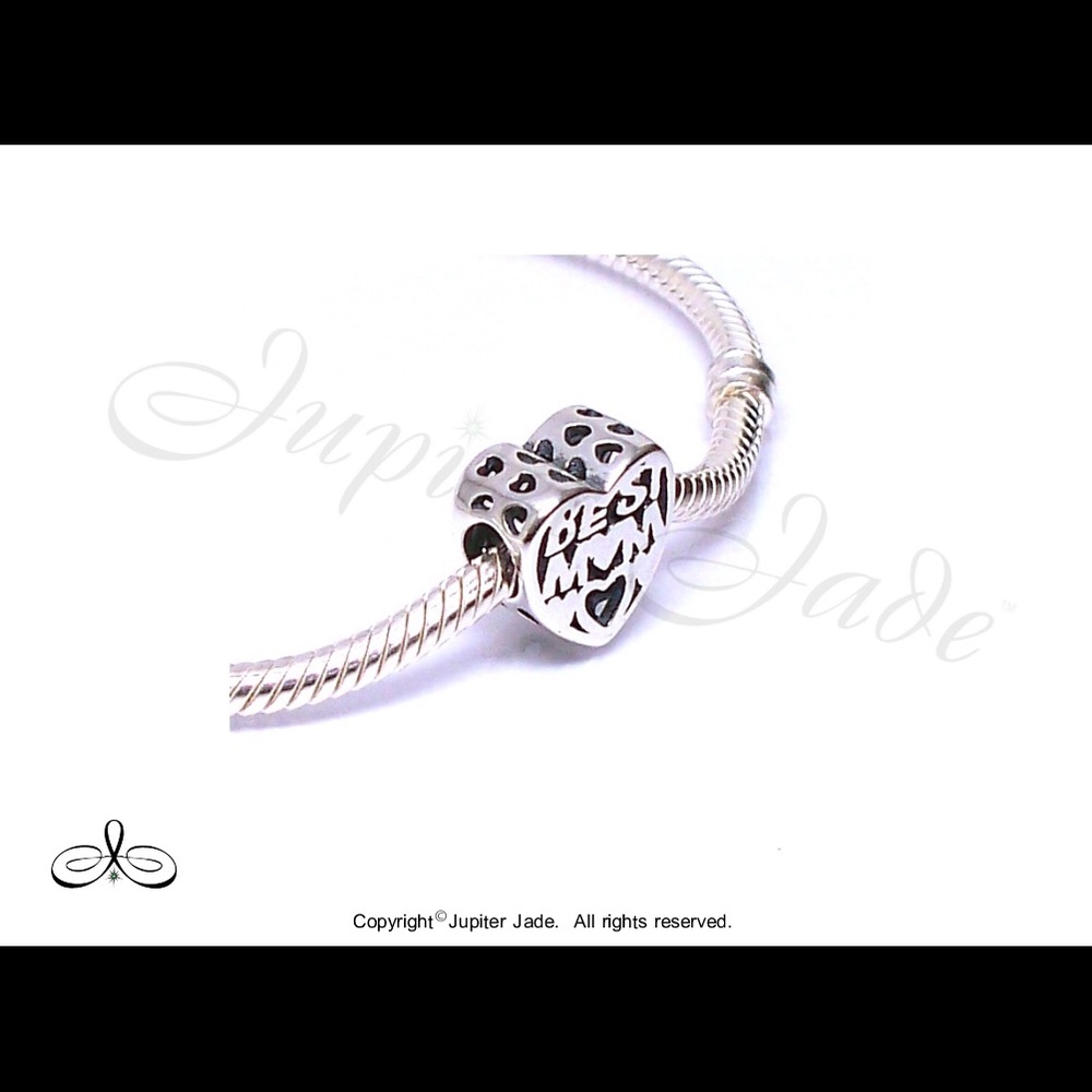 925 Sterling Silver Best Mom Heart Mother's Day Bracelet Charm - Pandora Style