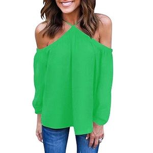 Off the shoulder green top!