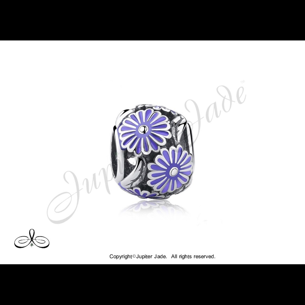 FREE S/H  925 Silver Purple flower charm - Fits Pandora