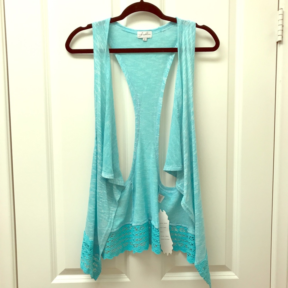 J Gee 👗 Mint Bohemian Vest with Crochet Detail