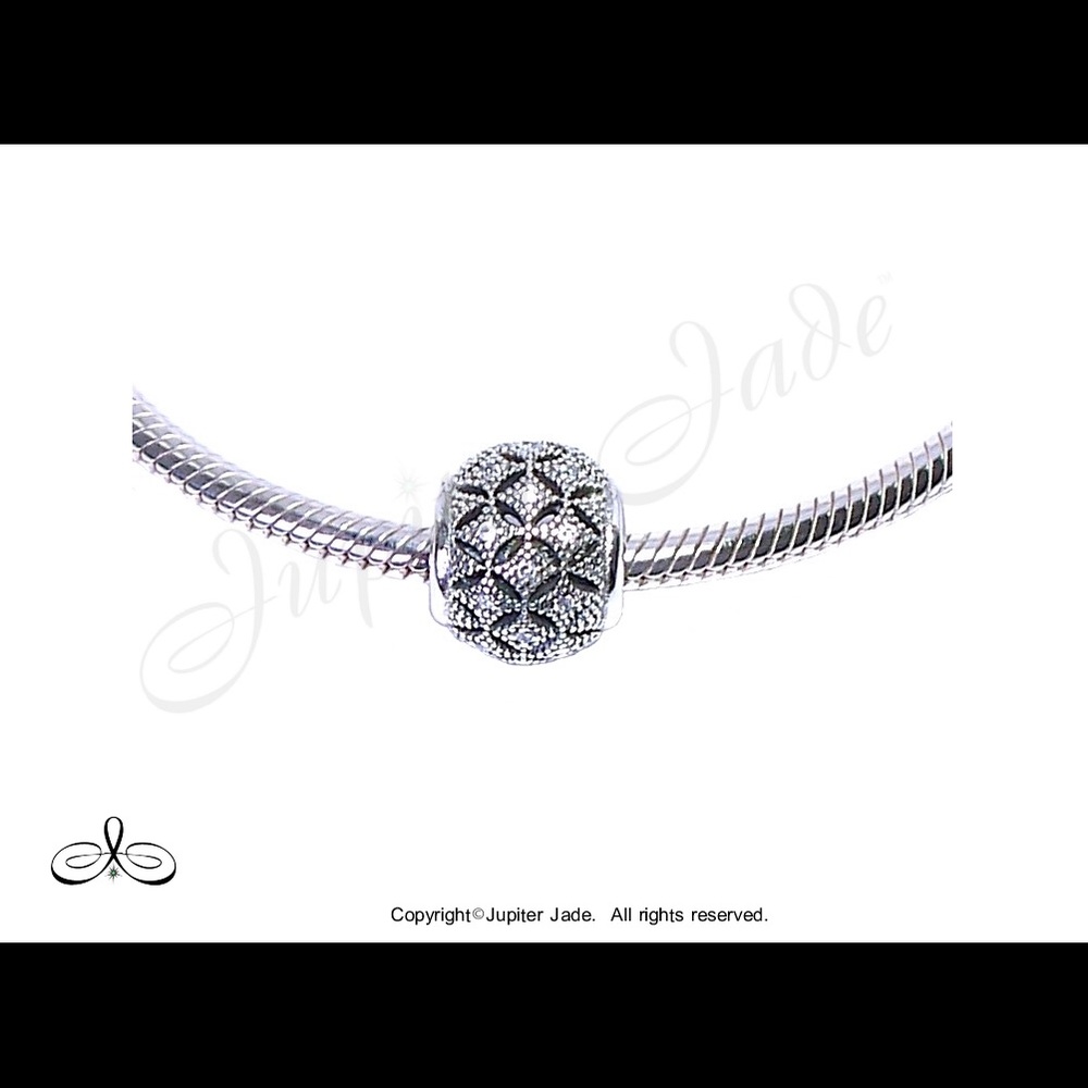 FREE S/H  925 Silver CZ Diamond weave bracelet charm - Fits Pandora - Picture 2 of 2