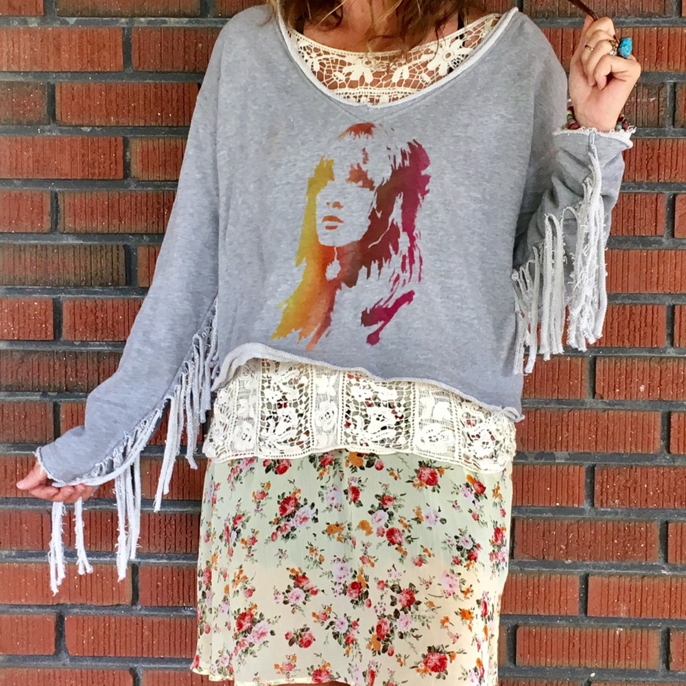 Free People fringe sweatshirt Stevie nicks