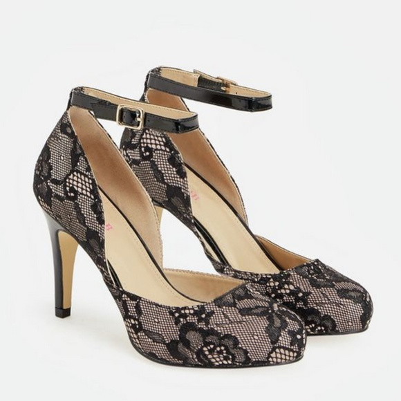 Anckle Strap Almond Toe Dress Lace D'Orsay Heels - Picture 2 of 4