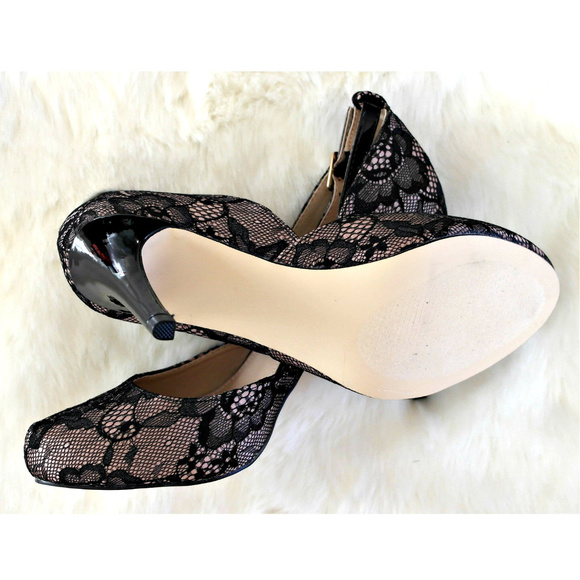 Anckle Strap Almond Toe Dress Lace D'Orsay Heels - Picture 3 of 4