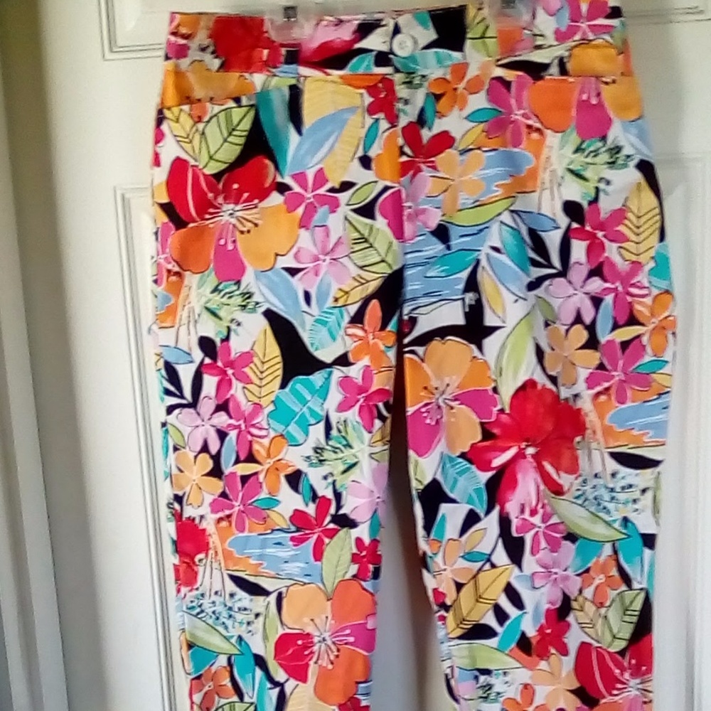 Bright Tropical Print Stretch Cotton Capris