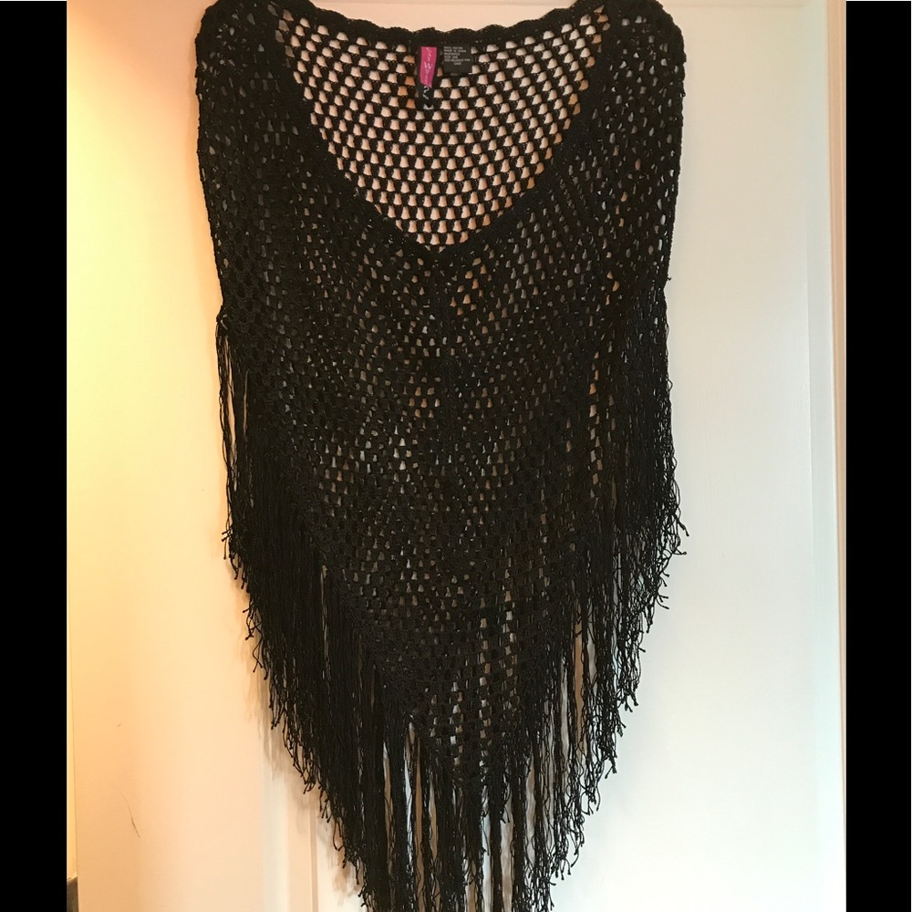 Women's silky crochet poncho