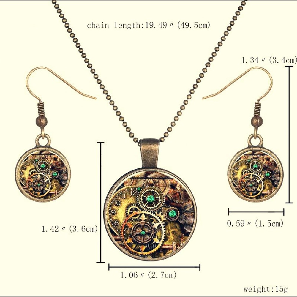 Vintage Cabochon Glass Earrings & Necklace
