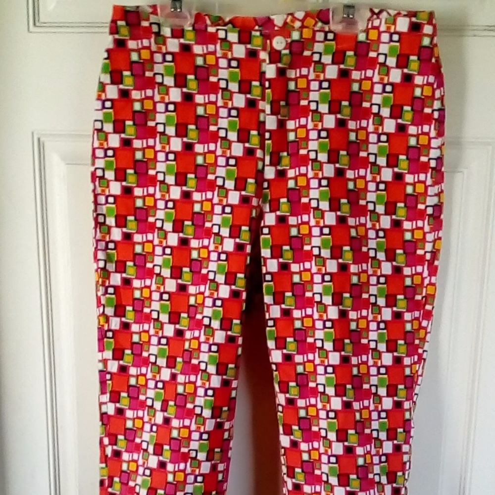 Bright Graphic Check Cotton Stretch Capris