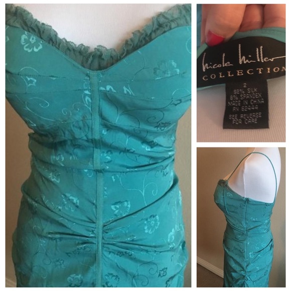 Nicole Miller Silk Ruched Dress - Turquoise - Picture 3 of 3
