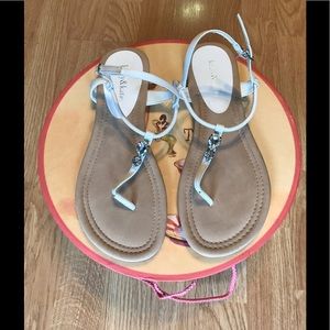 FLAT SANDAL WITH FAUX STONE EMBELLISHMENT.  nwot.