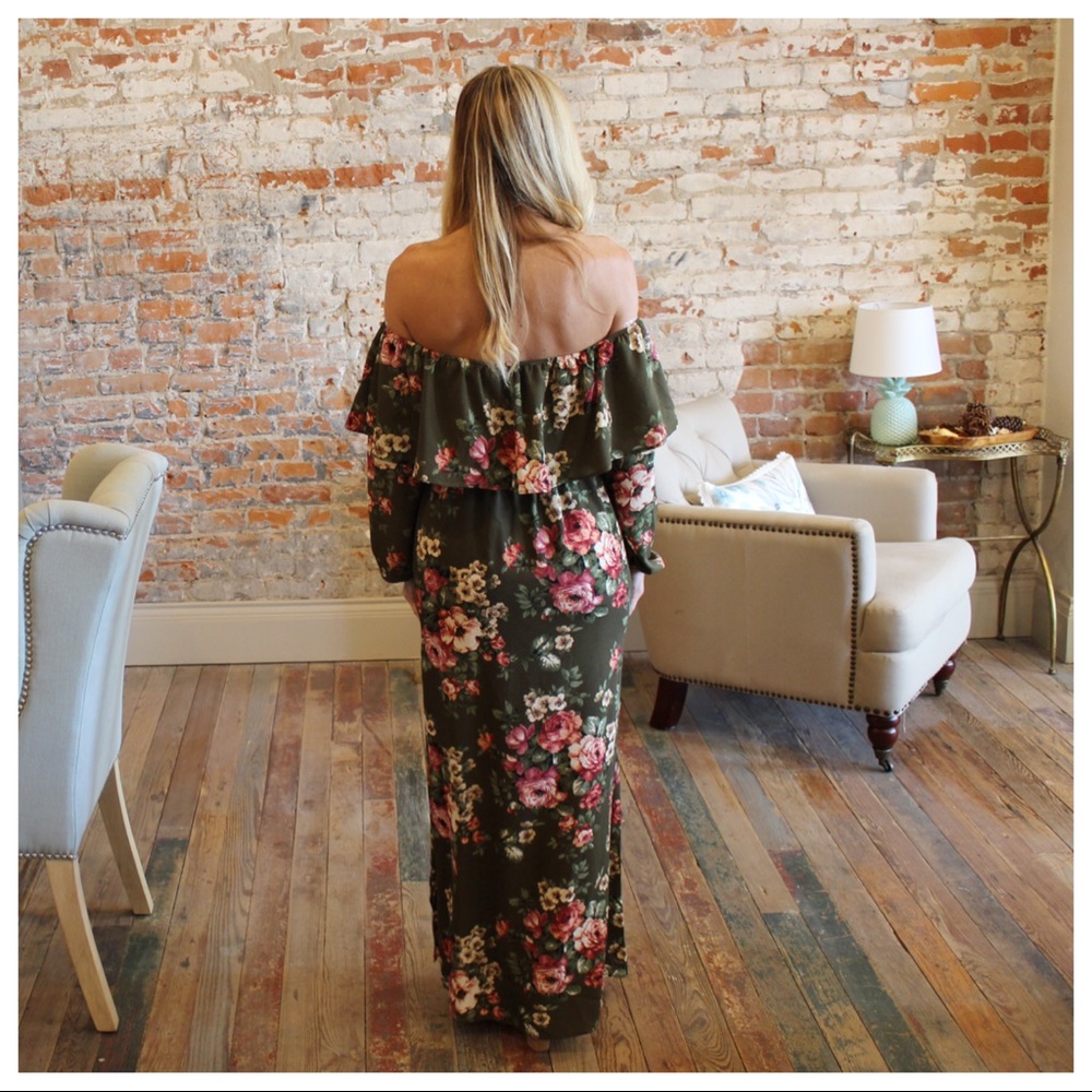 LAST ONE✨ Olive off the shoulder floral maxi dress - Picture 5 of 5