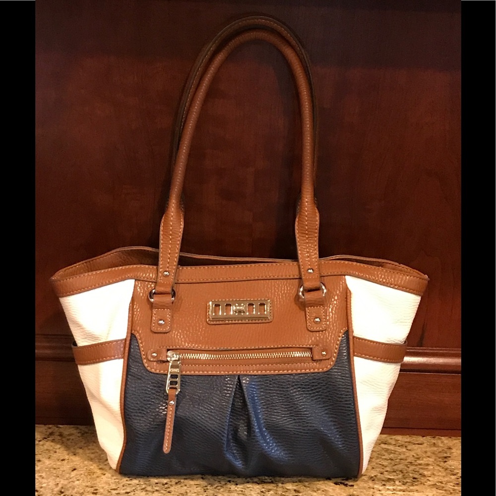 CHAPS Navy, White & Tan Shoulder Bag