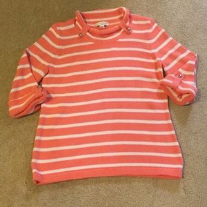 Coral and white sweater