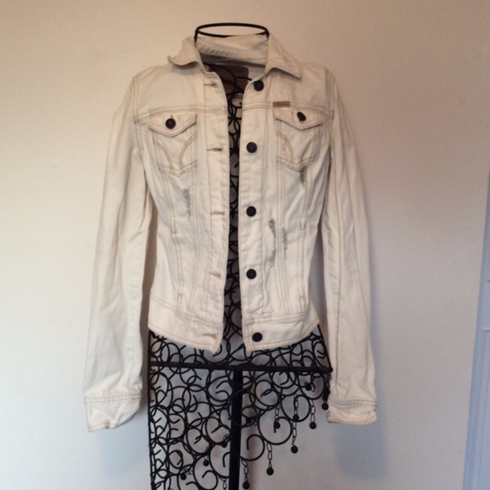distressed white jean jacket - Picture 1 of 7