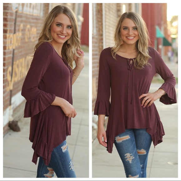 ✨LAST ONE✨Plum bell sleeve ruffle side tie tunic - Picture 3 of 8