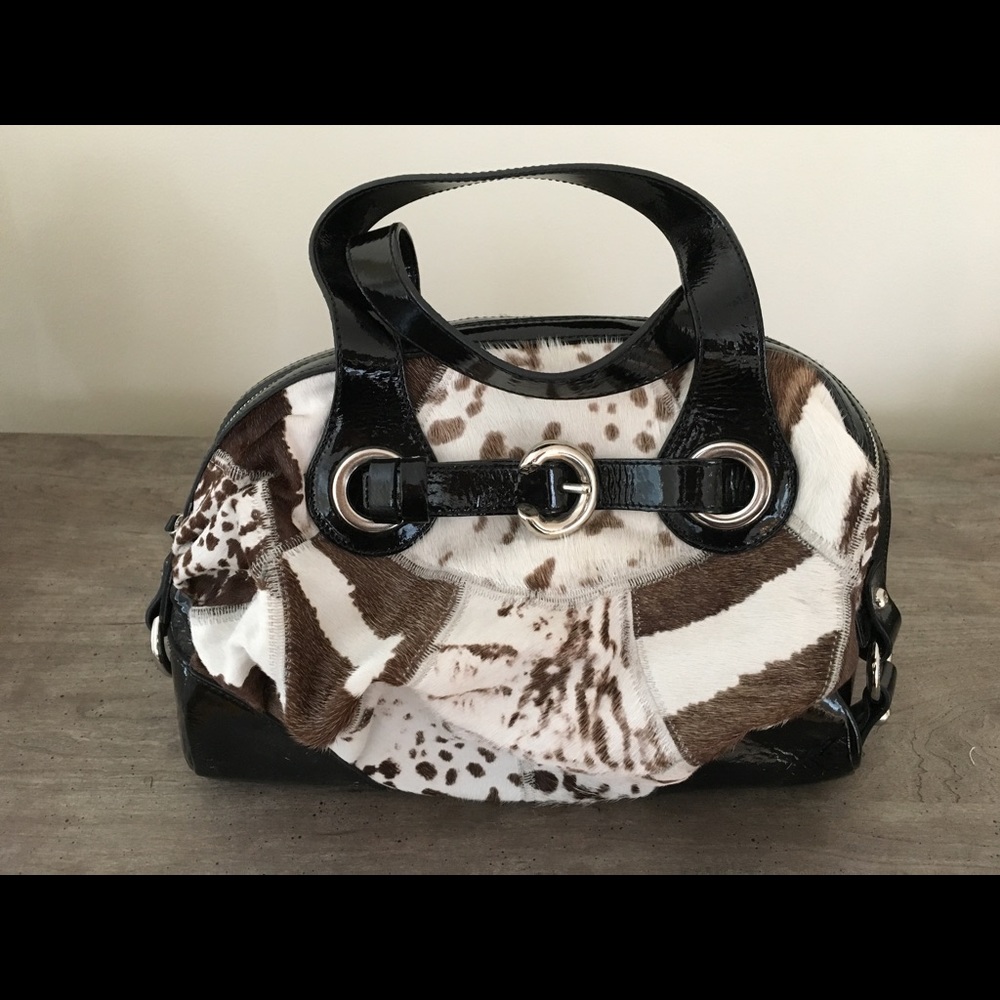 Francesco Biasia black leather & pony hair satchel