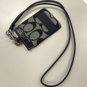 Coach black and greige id lanyard