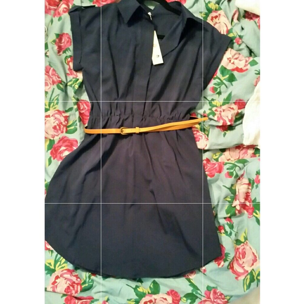 Dark blue shirt dress with belt