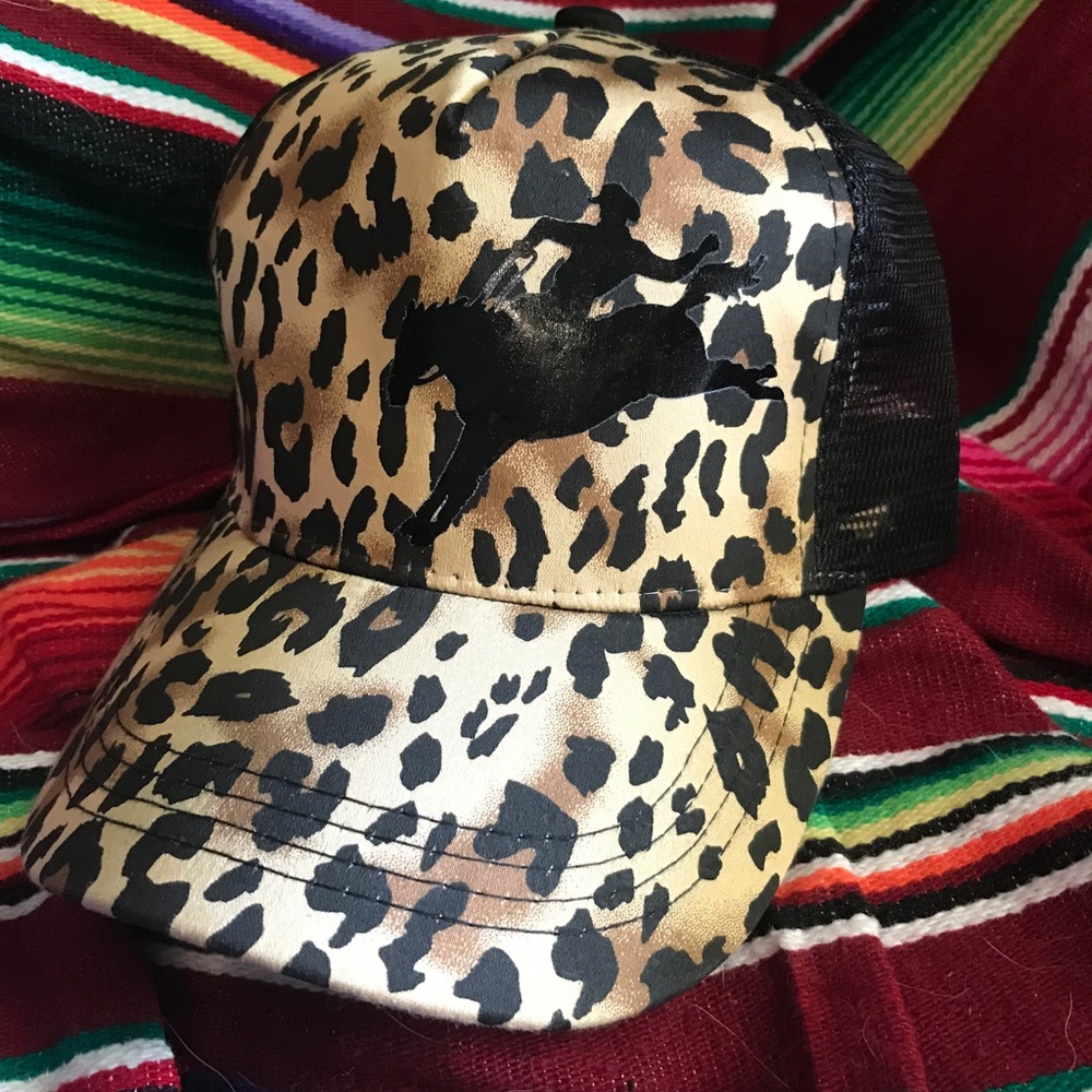 Leopard print bronc rider cap