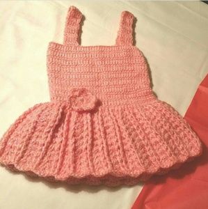 Peach crochet handmade baby girl dress