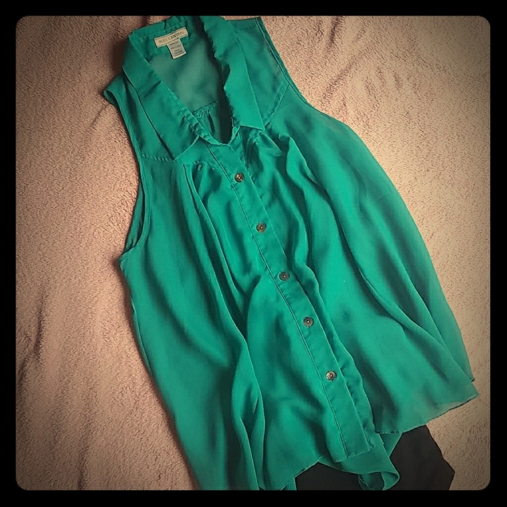 Sleeveless sheer teal blouse