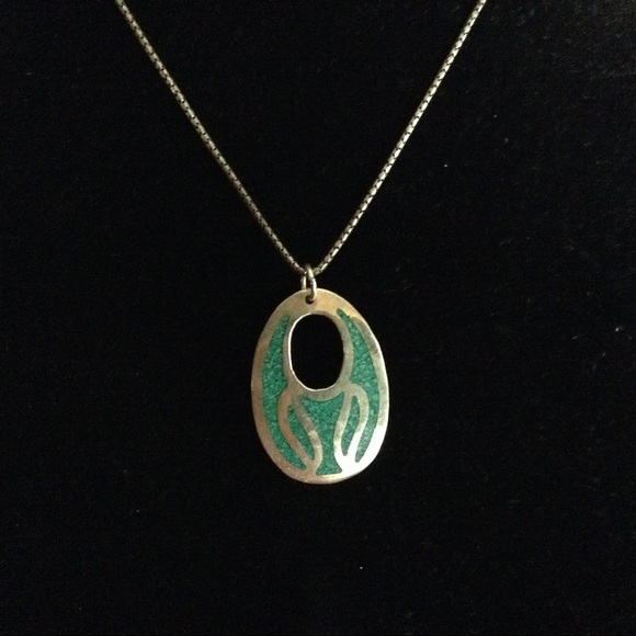 VINTAGE 925 (both pcs) INLAID TURQUOISE  NECKLACE! - Picture 2 of 4