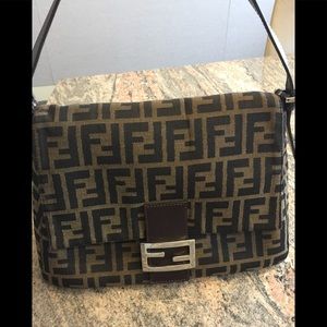 Authentic Fendi Zucca brown bag with leather