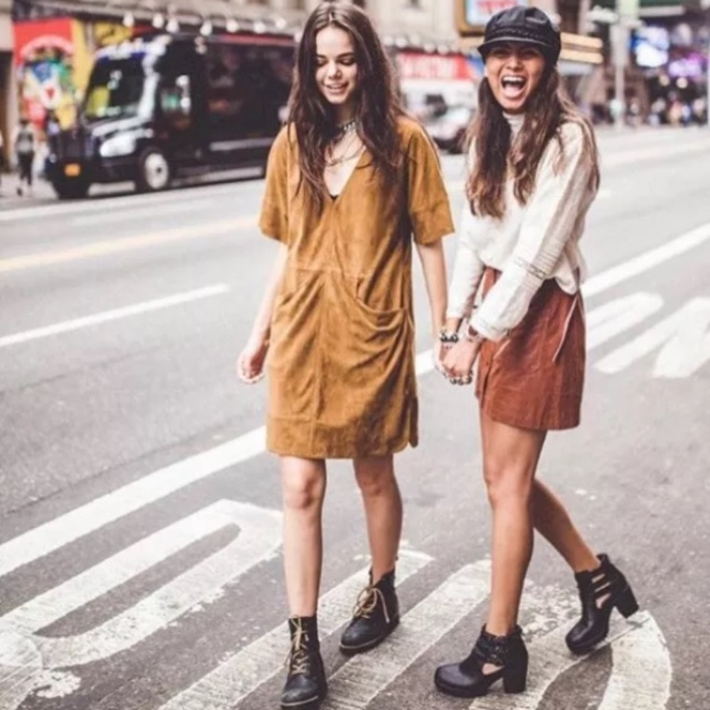 Free People soft suede mod shift dress pockets sm