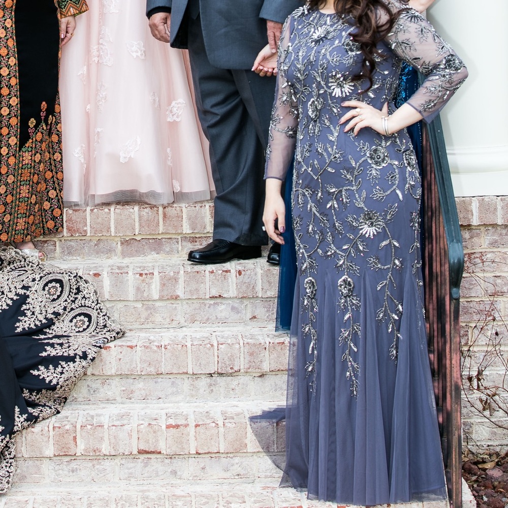 Adrianna Papell Beaded Round Neck Gown