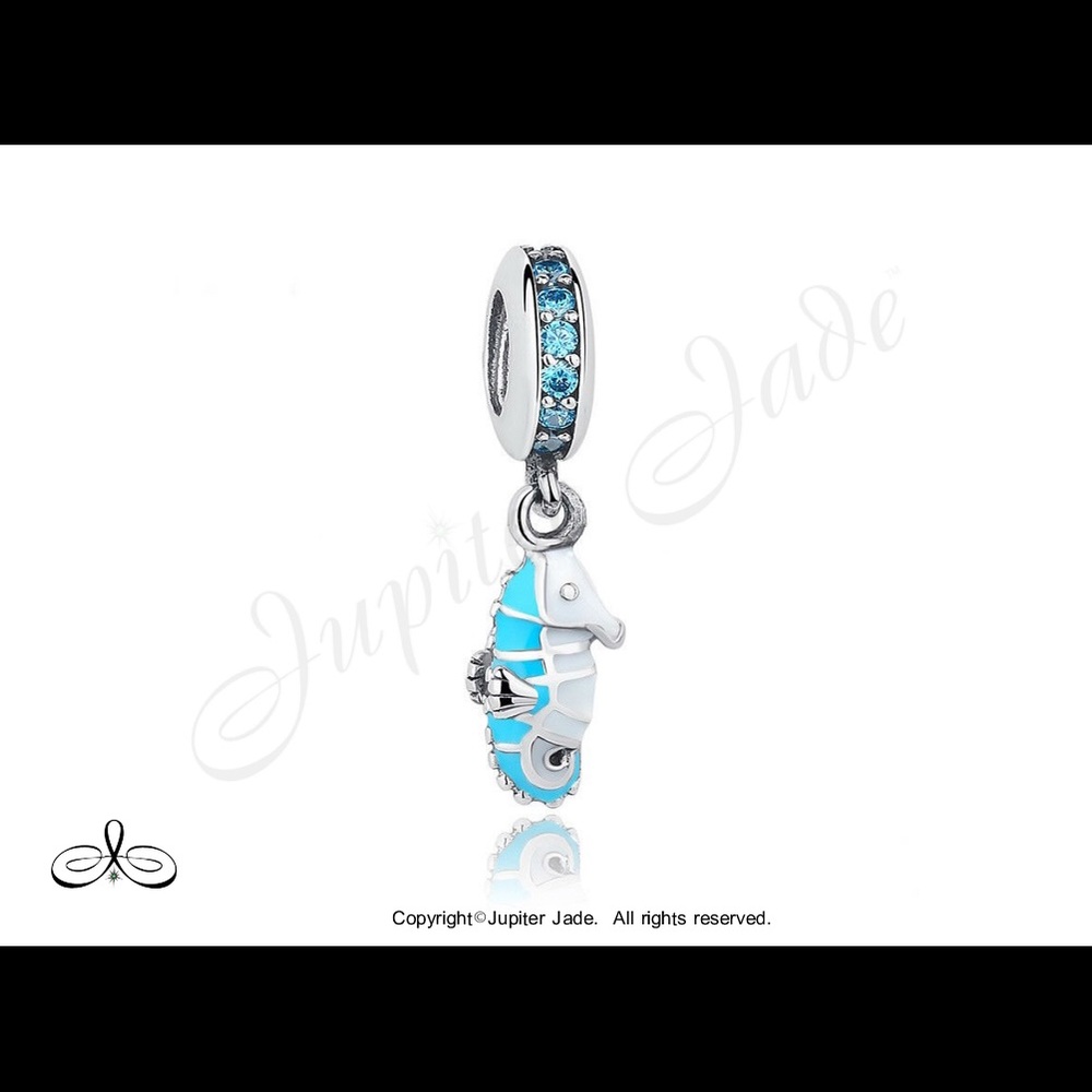 925 Sterling Silver CZ Seahorse Beach Ocean Dangle Charm - Pandora Style