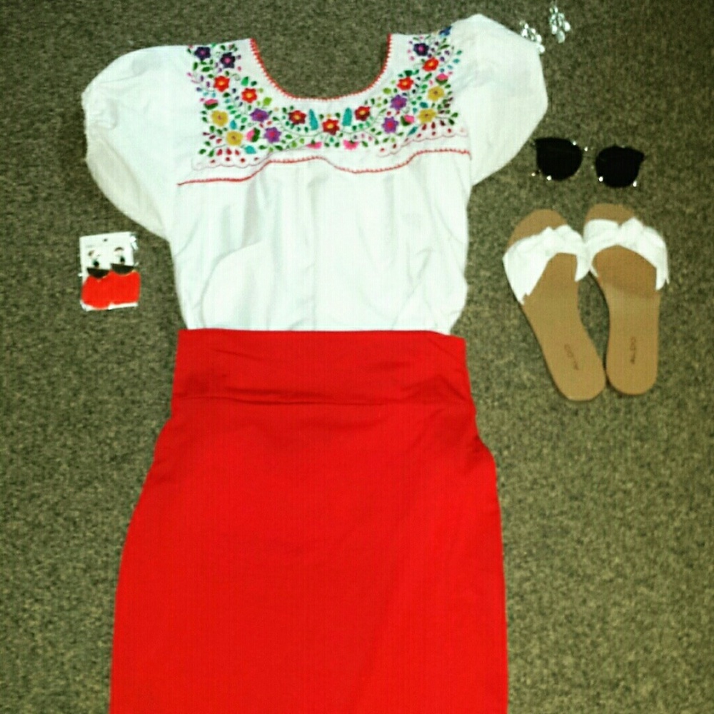 Embroidered blouse purchased in Belize.