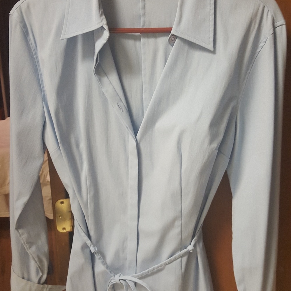 Collared powder blue button down string tie tunic