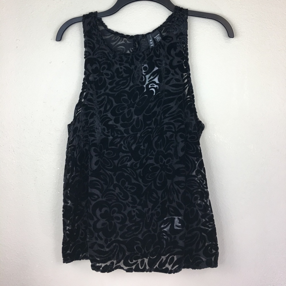 RazzleDazzle Black Velour Sheer Sleeveless Top