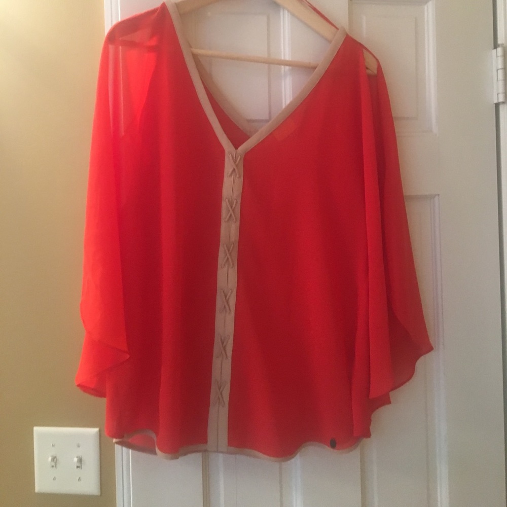Beautiful, float, bright orange and tan shirt