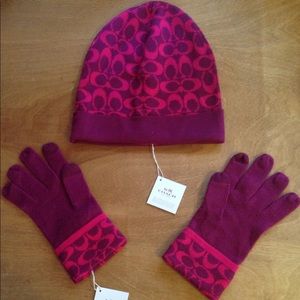 Brand new! Cute pink Coach gloves and hat set!
