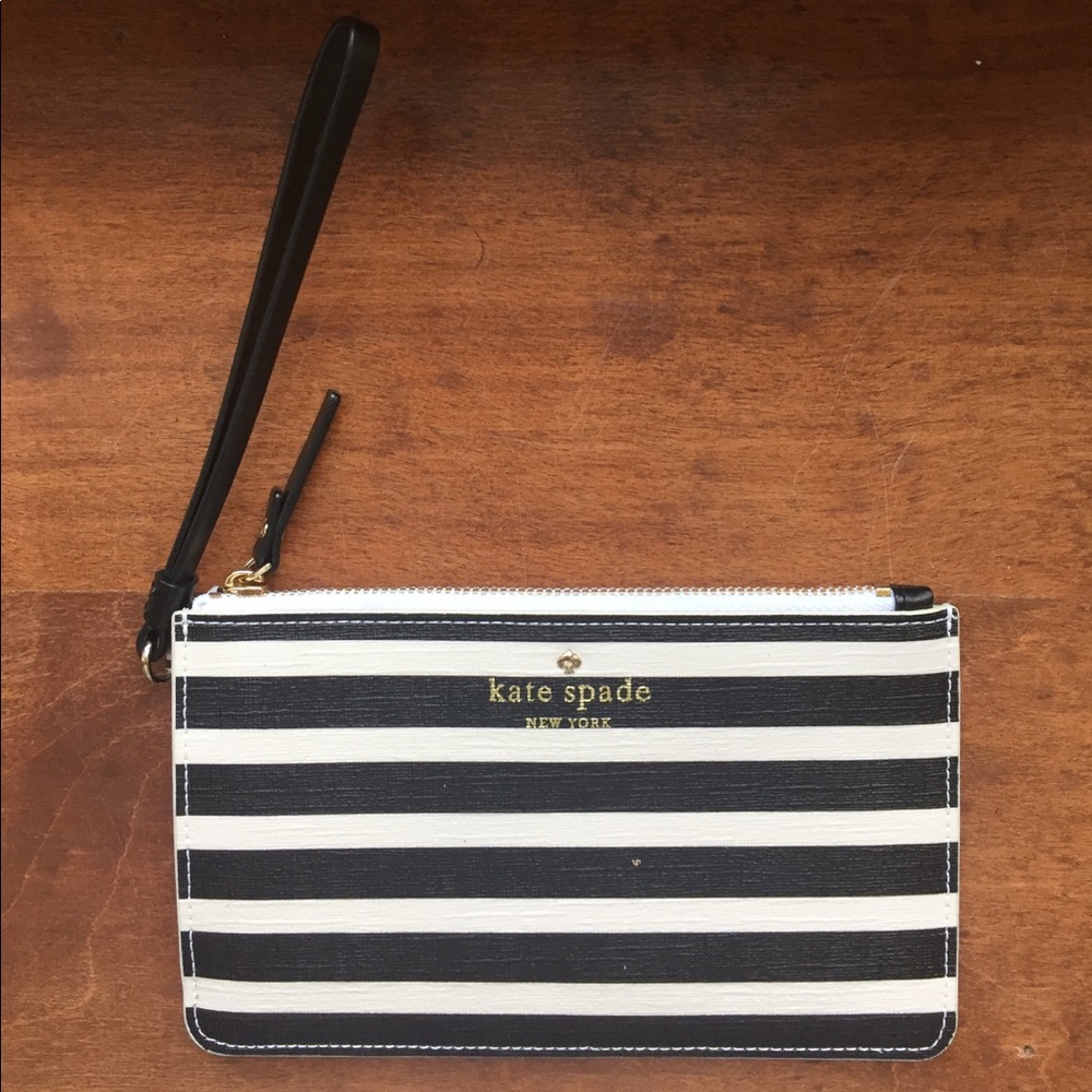 Kate Spade black and white striped wristlet.
