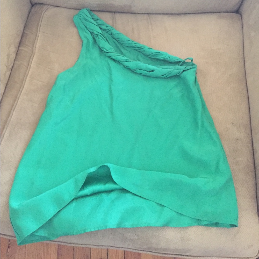 One shoulder green silk top
