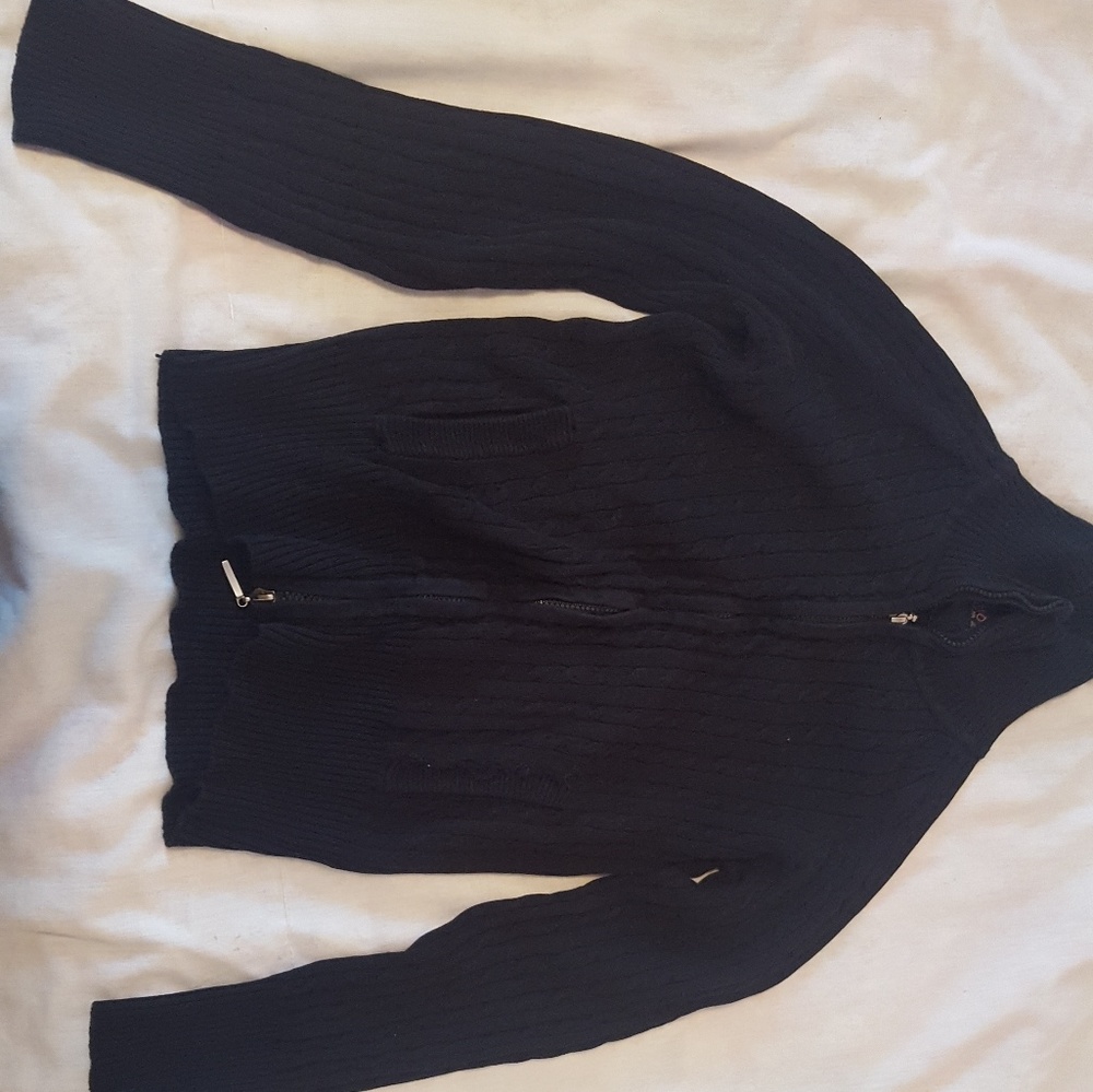 Cotton/cable sweater zipper jacket w/ pockets
