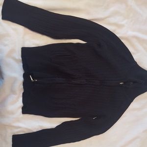 Cotton/cable sweater zipper jacket w/ pockets