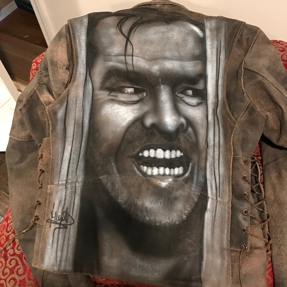 Hand painted leather motorcycle jacket.