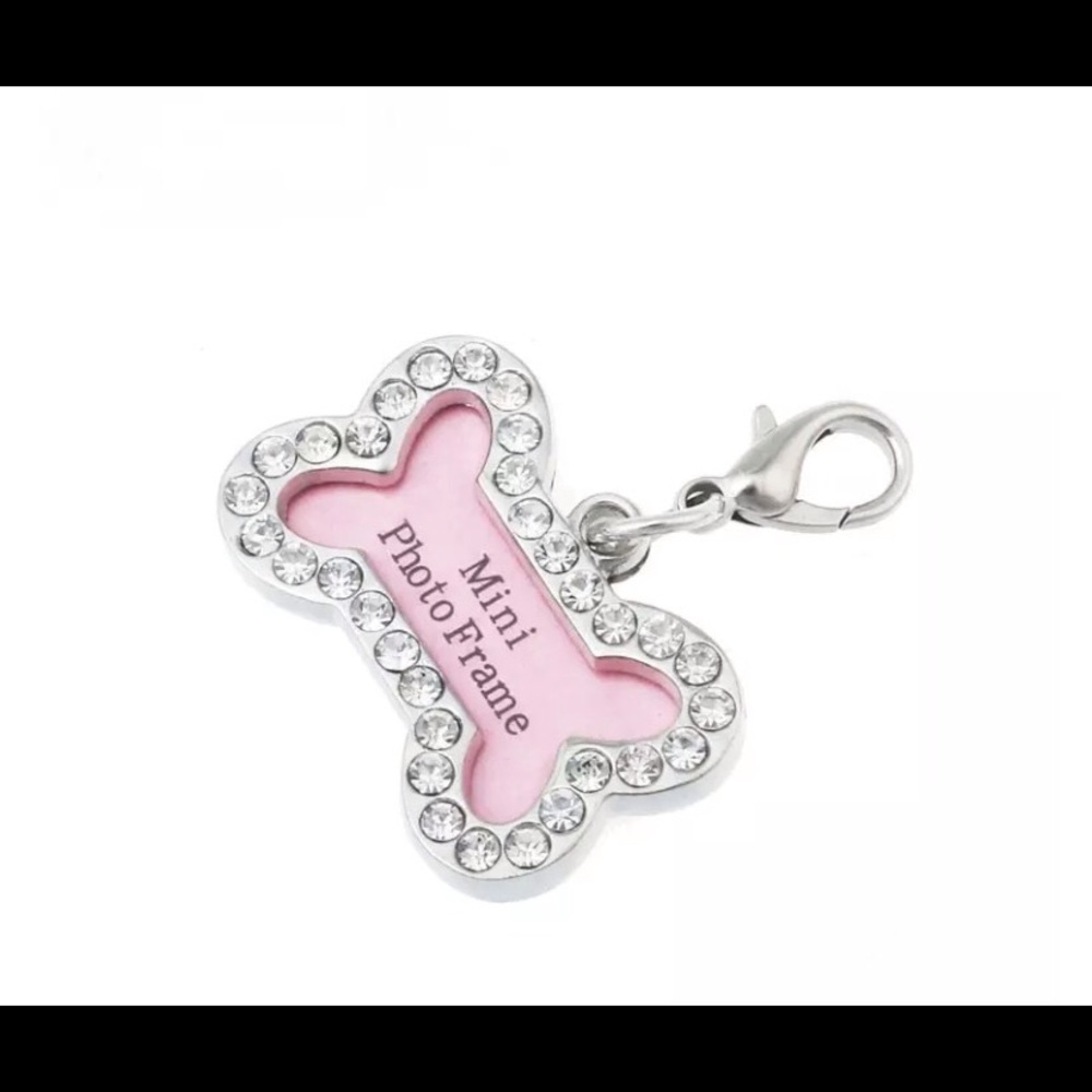 Pretty Pink Bone Rhinestone Identity Card Pendant