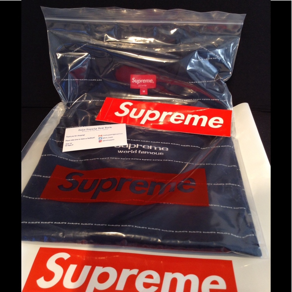 Authentic Supreme Navy Blue l/s striped shirt