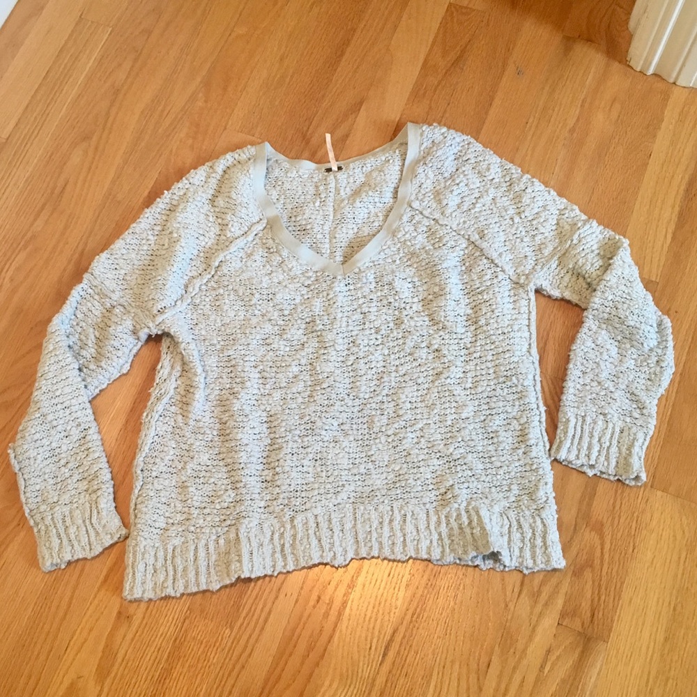 Free People V Neck Sweater in Sea Foam Green