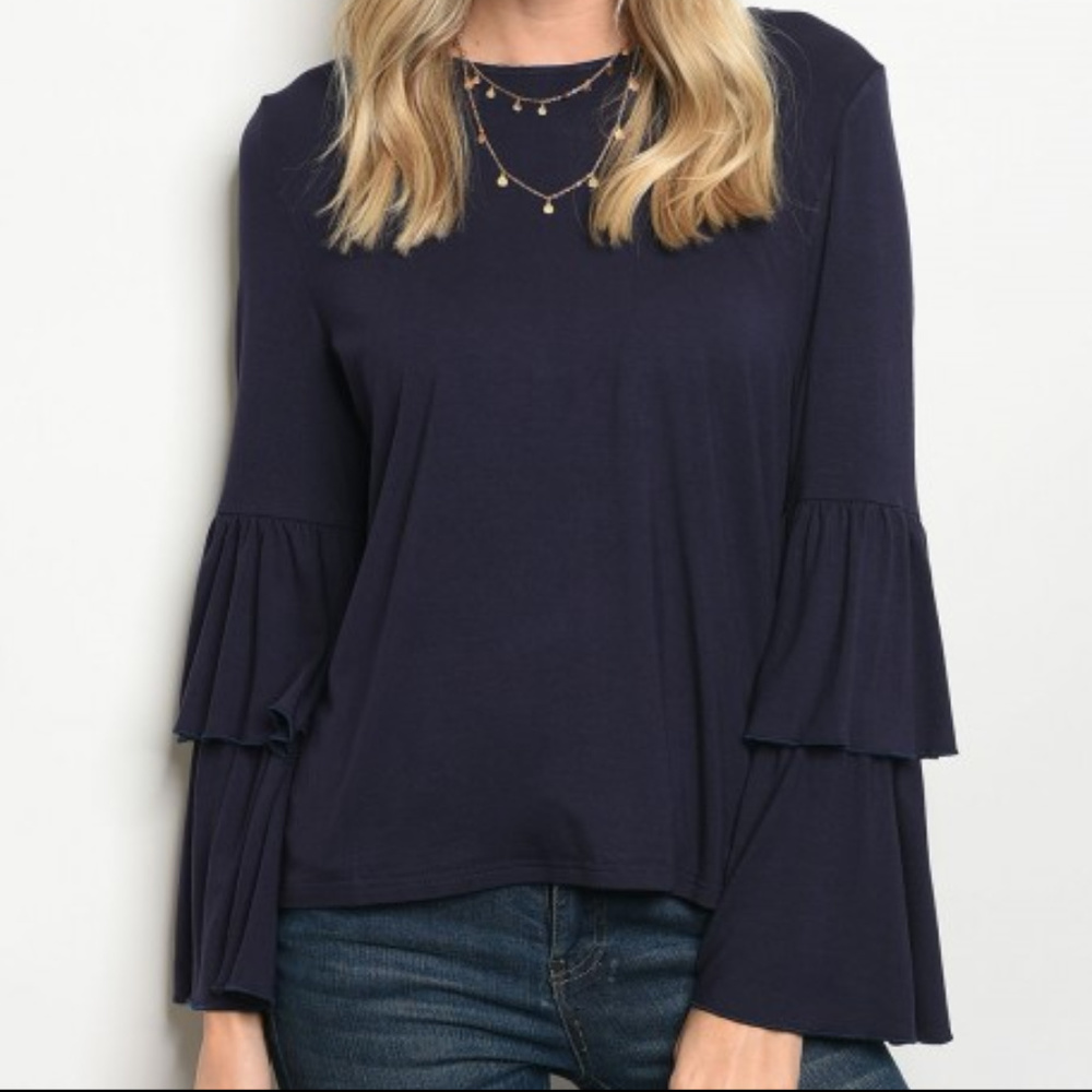 Top RUFFLED BELL-SLEEVE TOP - Picture 1 of 2