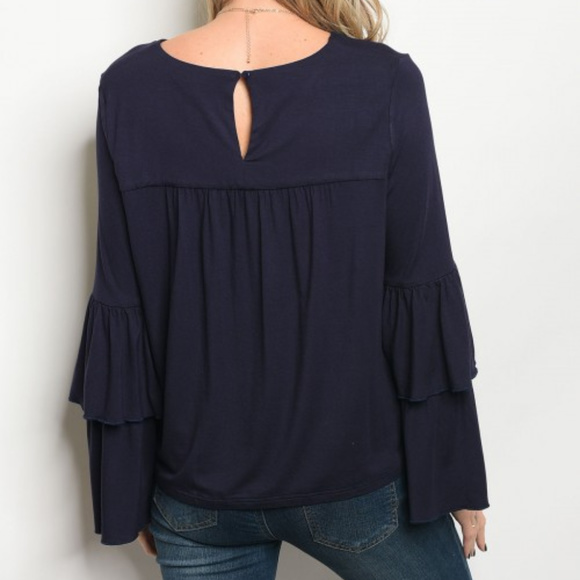 Top RUFFLED BELL-SLEEVE TOP - Picture 2 of 2