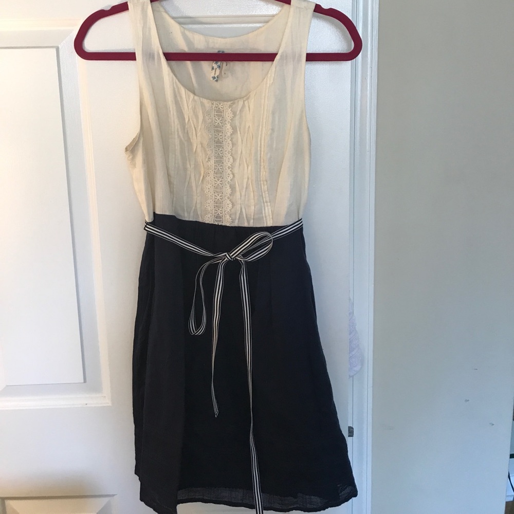 Anthropologie navy and cream sundress