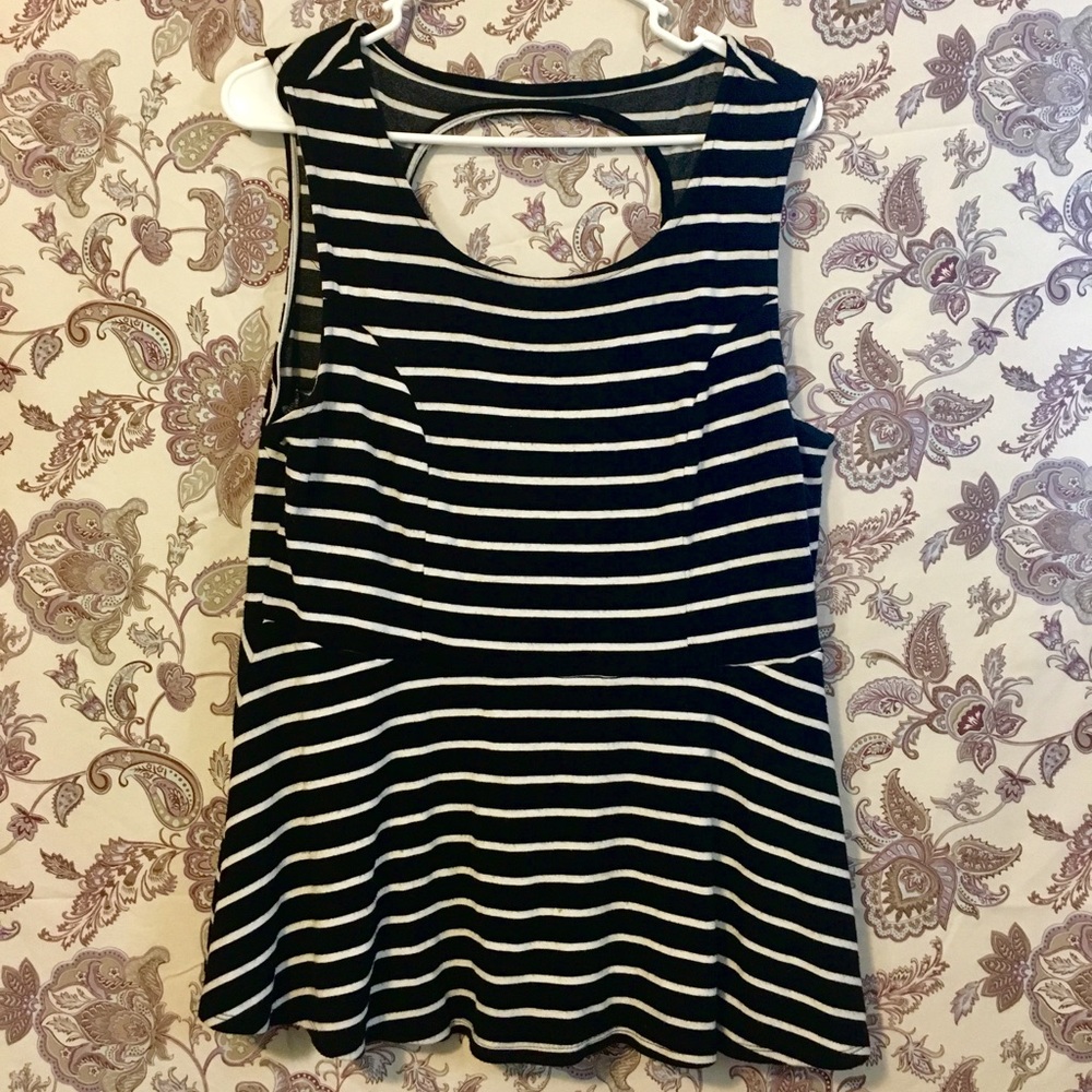 Torrid Black & White Striped Peplum Top