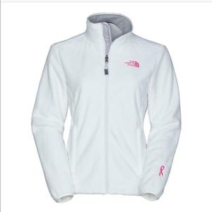 The North Face white jacket with pink labeling
