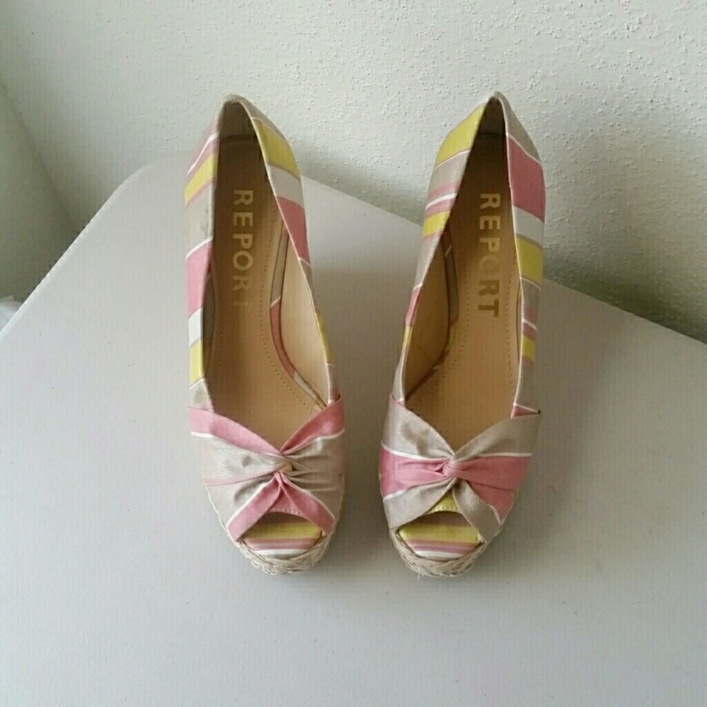 REPORT Striped Peeptoe Wedges "Goldie"