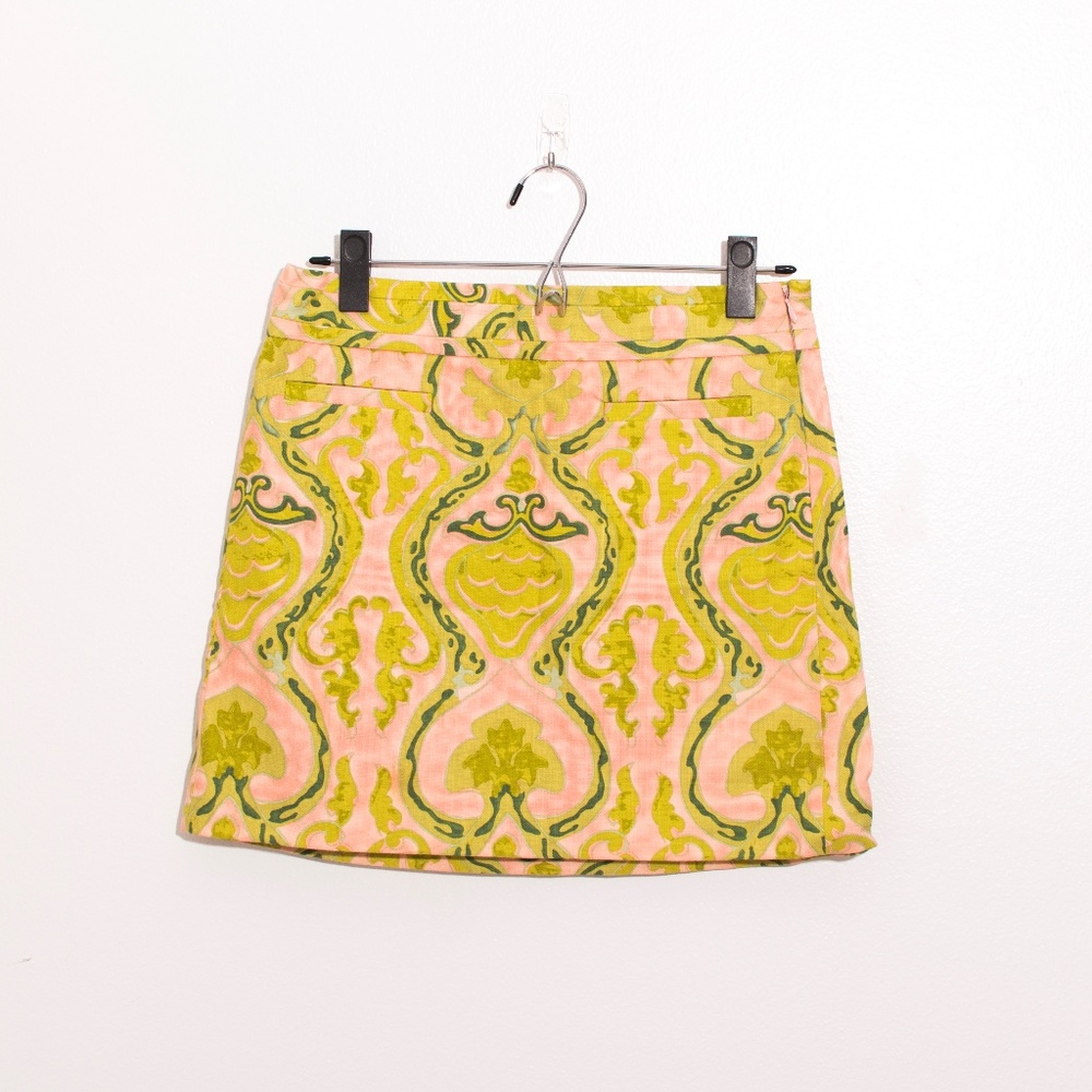 J Crew pink green paisley print mini skirt